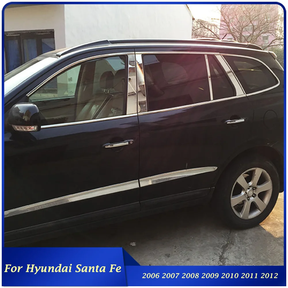 

Fit For Hyundai Santa Fe 2006 to 2012 Stainless Steel Car Window Center Pillar Post Trims Cover Strips Car Styling 10Pcs/Set