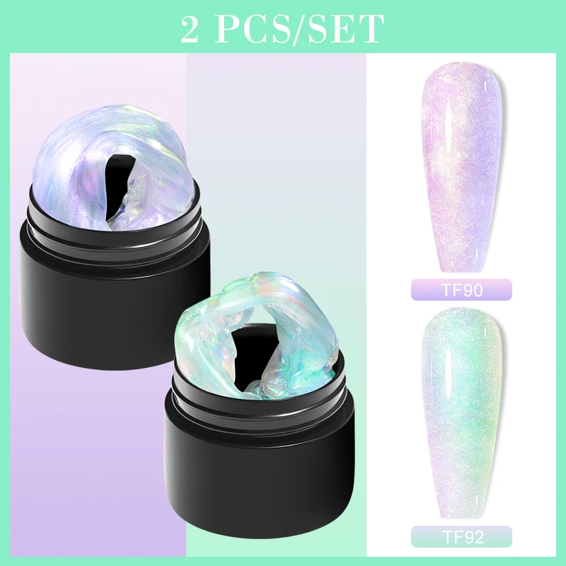 MEET ACROSS 2Pcs Aurora Non Stick Hand Extension Nail Gel Polish Set Purple Nude Nail Art Gel Kits Soak Off UV Gel For Manicure