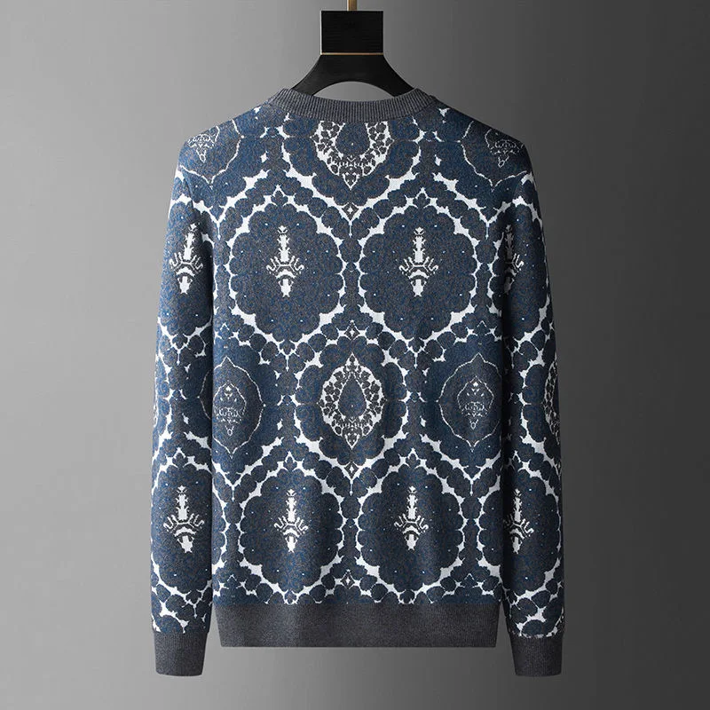Высококачественный брендовый дизайнерский жаккардовый шерстяной свитер в