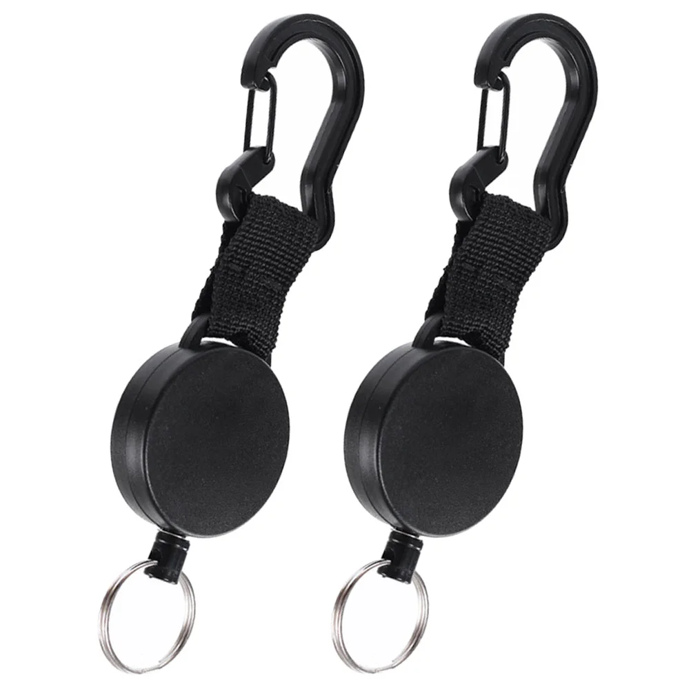 

2 Pcs Easy-to-pull Keychain Reel Ring Heavy Duty Hanging Retractable Climbing Holder Metal (stainless Steel Wire)