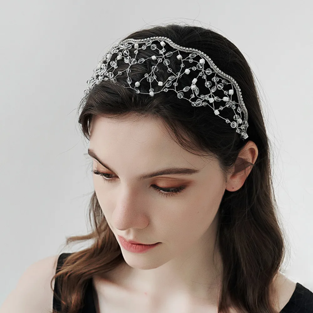 

Fashion Bridal Crystal Headband Handmade Mesh Tiara Hairband Women Hair Ornament Headpiece Hair Vines Wedding Hair Accessories