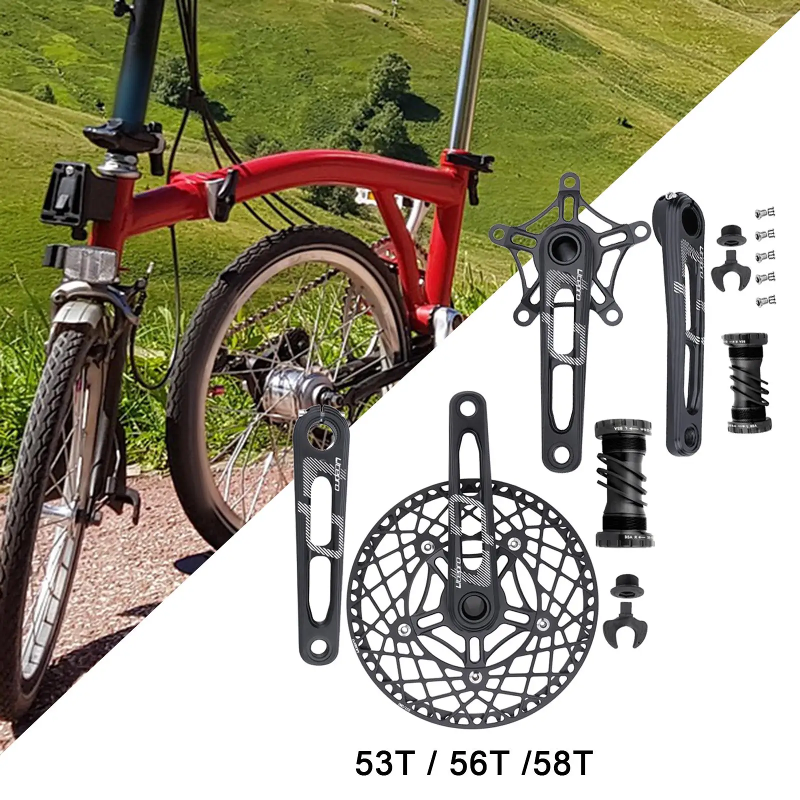 

Folding Bike Crankset 170mm Crankarm Chainring Crank 130BCD Single Speed CNC Aluminum Alloy Hollow Integrated Bicycle Sprocket