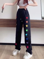 summer relaxed comfortable leisure rainbow love embroidery thin loose straight sports pants dance pants jogging women