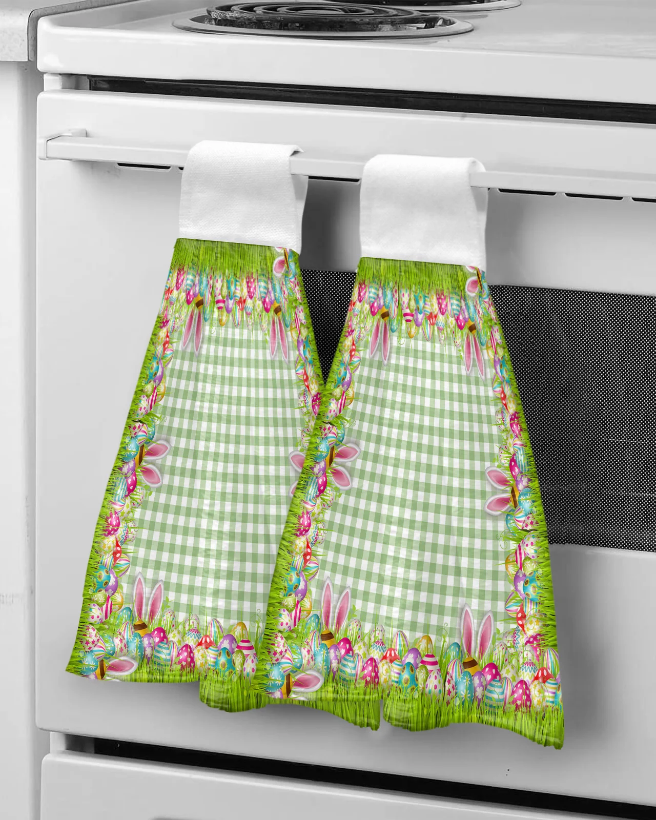 Easter Egg Bunny Ears Green Plaid Rabbit Soft Microfiber Hand Towel Kitchen Wash Cloths Hand Towels Portable Cleaning Towel