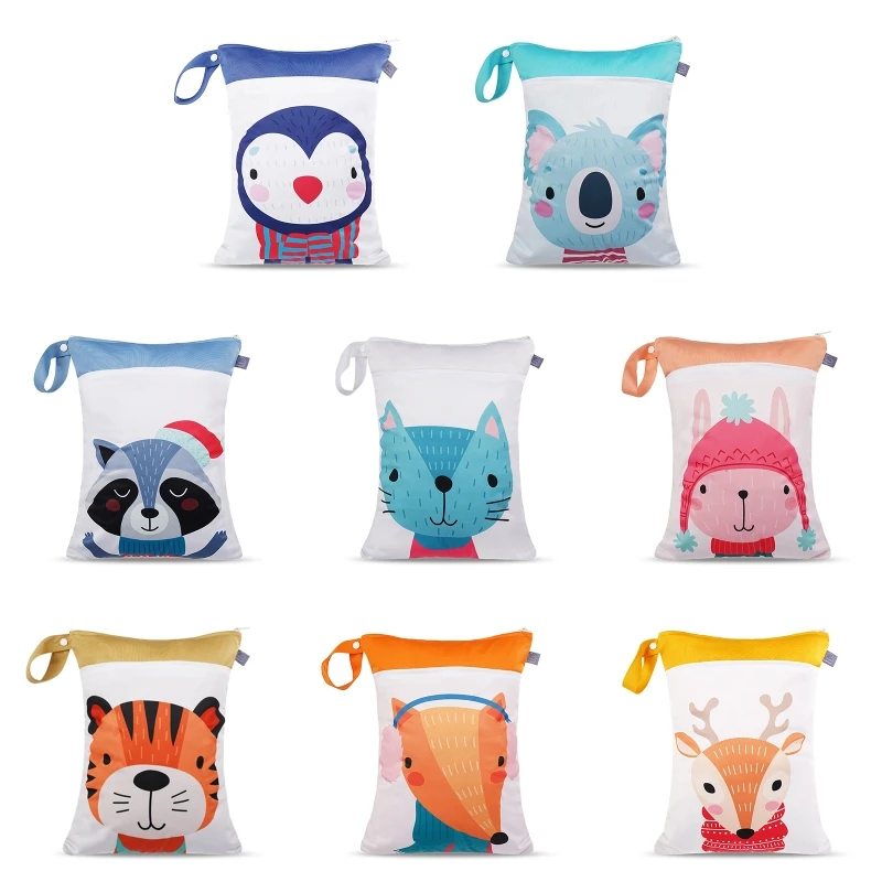 

Baby Diaper Bag Cartoon Print Waterproof Wet Dry Nappy Zipper Handbag Stroller Carry Pack Outdoor Wet Diaper Pouch Storage Bags