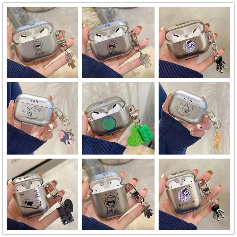 

Fashion Couple Cases for Airpods 1 2 3 Pro Plating Case With Funny Keychain