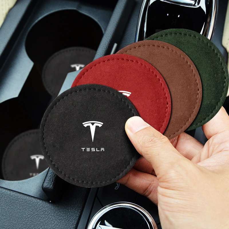 

2pcs Alcantara Car Coaster Water Cup Anti-Slip Mat for Tesla Model 3 Model S Model X Model Y Roadster Performance Car Decoration