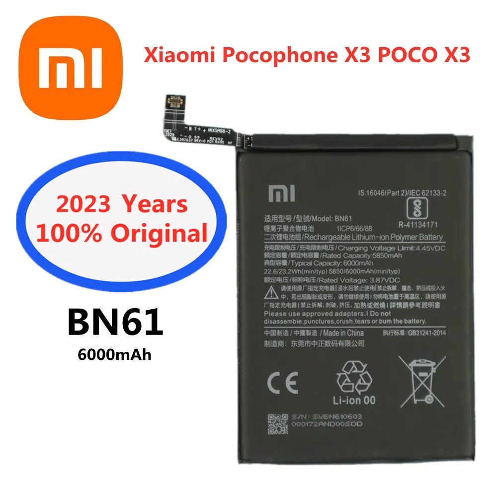 

2023 год, высокое качество, оригинальный аккумулятор BN61 6000 мАч для Xiaomi Pocophone X3 Poco X3, батареи для телефона, телефон с номером отслеживания