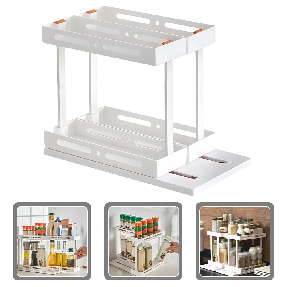 

Kitchen Countertop Seasoning Rack Pull out Organizer 2-tier Seasoning Bottle Organizer