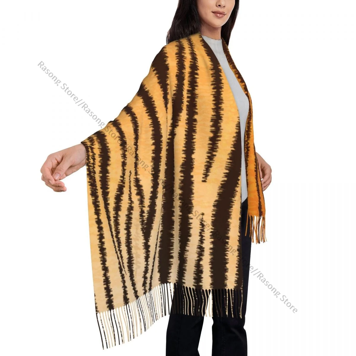 Большой шарф с кисточками 196*68 см из пашмины зимний женский кожи тигра