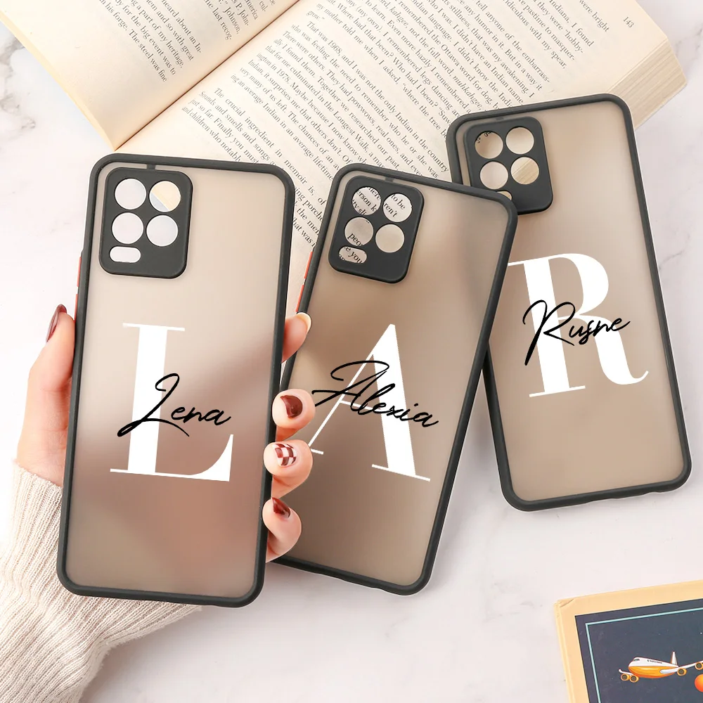 

Custom Name Initial letter DIY Phone Case For Realme 8i 8 Pro C21 C25 GT NEO 2 Cover OPPO A15 A52 A53 A54 A55 A74 A91 A93 A95