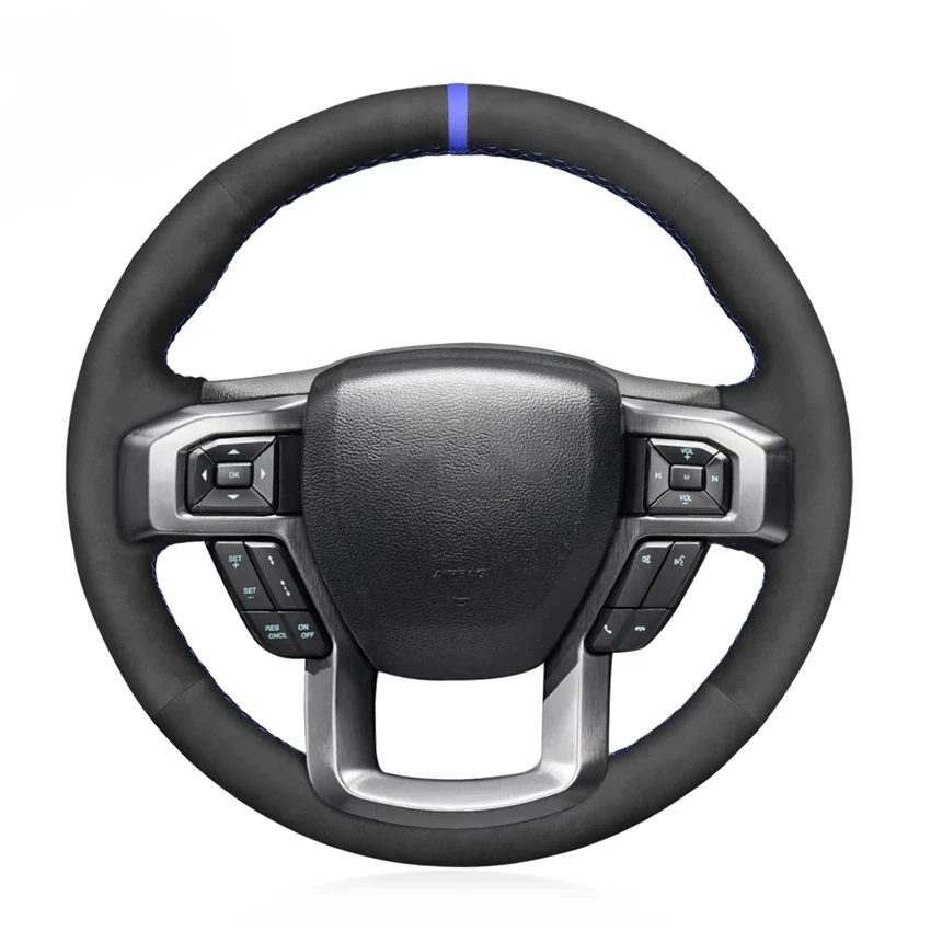 

Black Faux Suede Blue Marker Steering Wheel Cover for Ford F-150 F-250 F-350 F-450 F-550 2015-2021 F-600 F-650 F-750 2020-2021