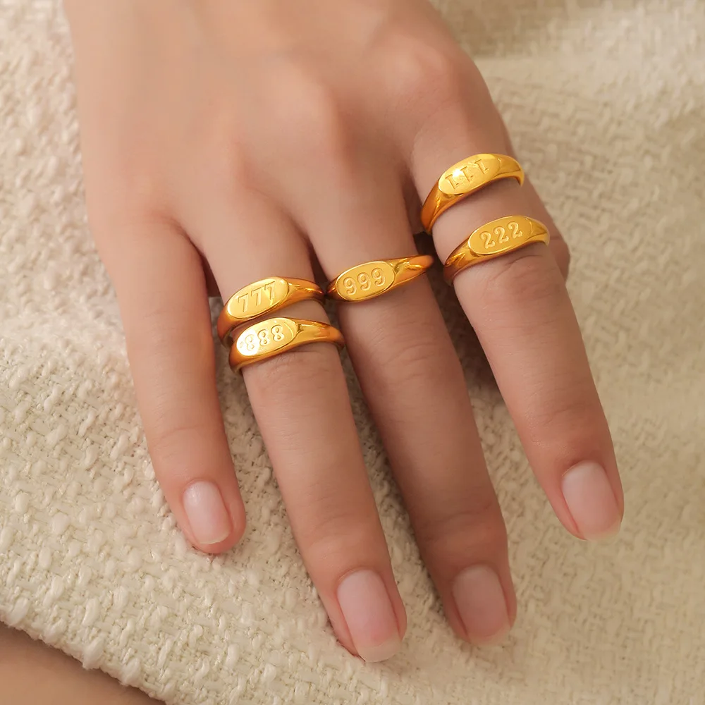 Модное кольцо с цифрами от 1 до 9 современное из нержавеющей стали 316L позолоченное