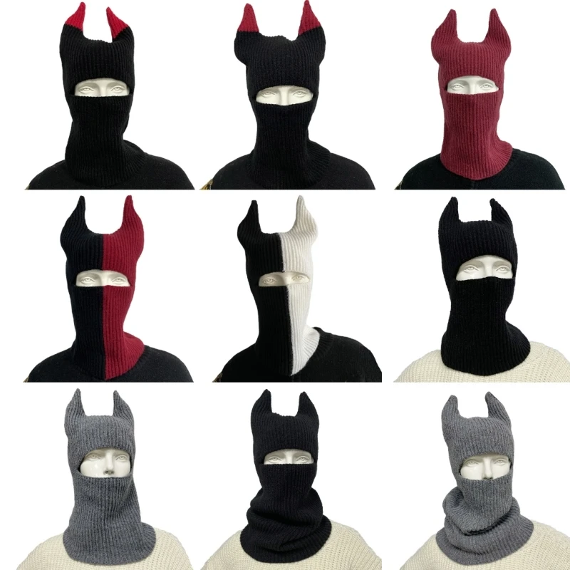 

Multiple Color Knit Ox Horn Hat Elastic Windproof Hat Knit Balaclava Hat Ear Protector Hat Winter Cycling Skiing Hat