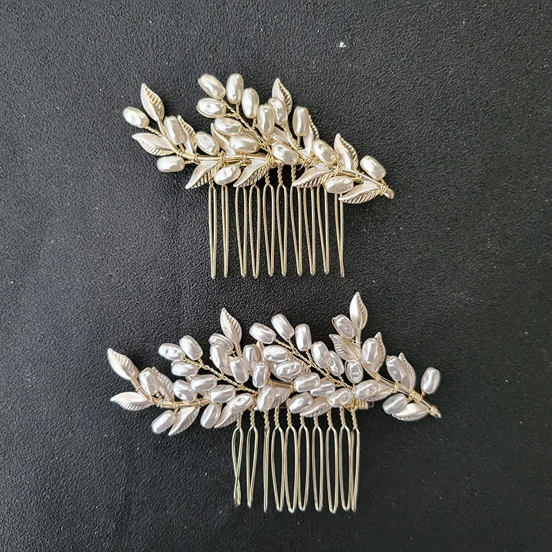 

SLBRIDAL Handmade Ins Style Crystal Rhinestone Pearl Ceramic Flower Bridal Hair Comb Wedding Hair Accessories Women Hair Jewelry