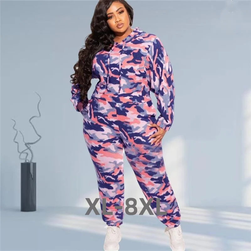 Plus Size Camouflage Two Piece Set Women Clothing Sweatsuit Sweatpants Sets Casual Jogger Fitness Outfits Who 3xl 4xl 5xl 6xl