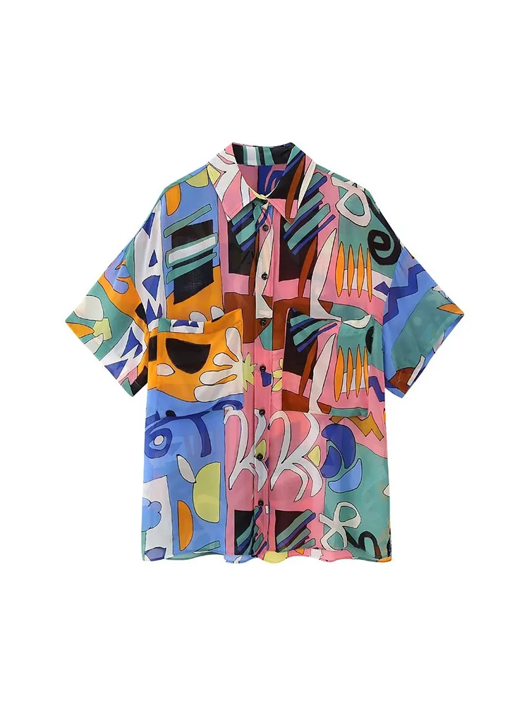 

Kumsvag 2023 Women Summer Shirts Blouses Tops Smock Fashion Print Loose Short Sleeve Female Elegant Street Top Clothing