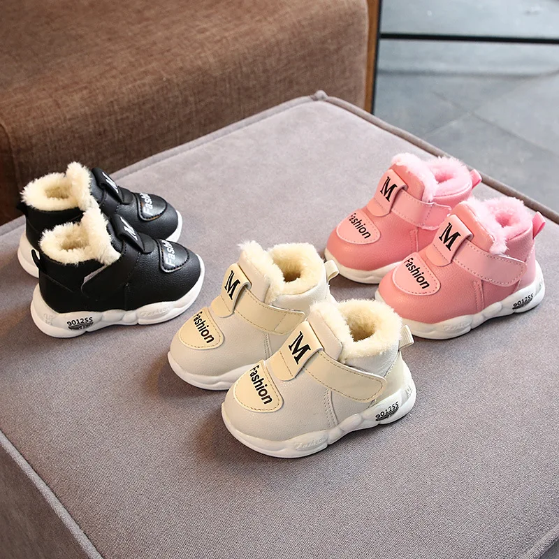 Winter New Fashion Boys and Girls Baby Warm Cotton Shoes Plus Velvet Thick Soft Bottom Toddler Shoes Children's Sports Shoes