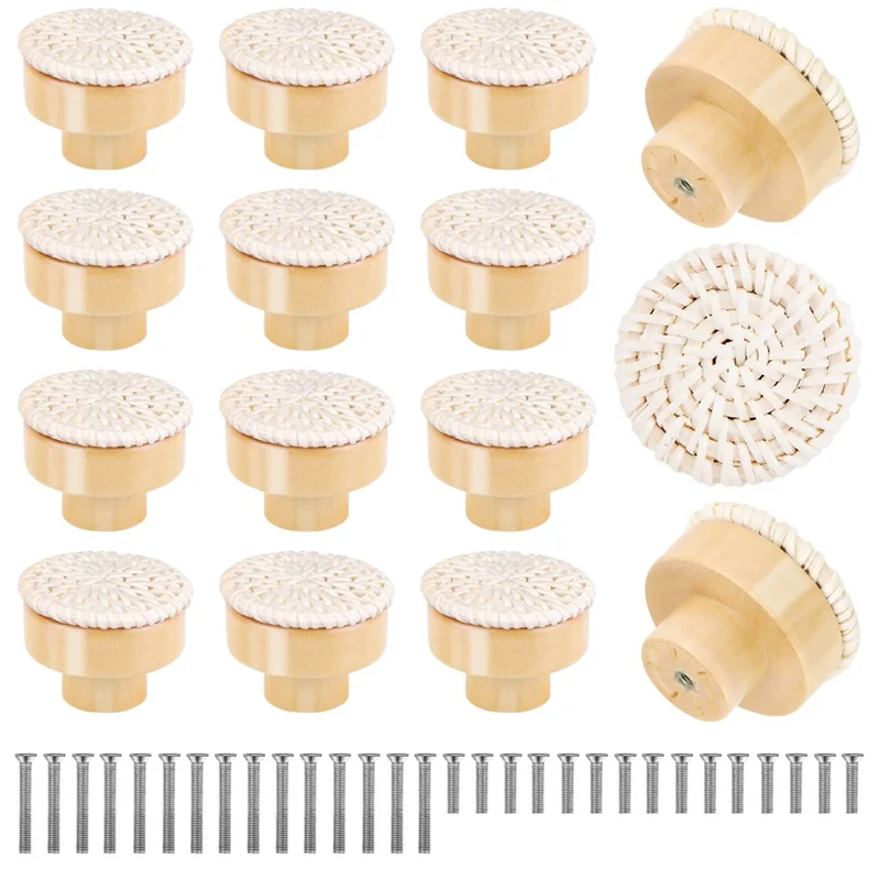 

15Pcs Boho Dresser Knobs with 30Pcs Screws, Rattan Knobs for Cabinets and Drawers, Handmade Woven Knobs (Creamy-white)