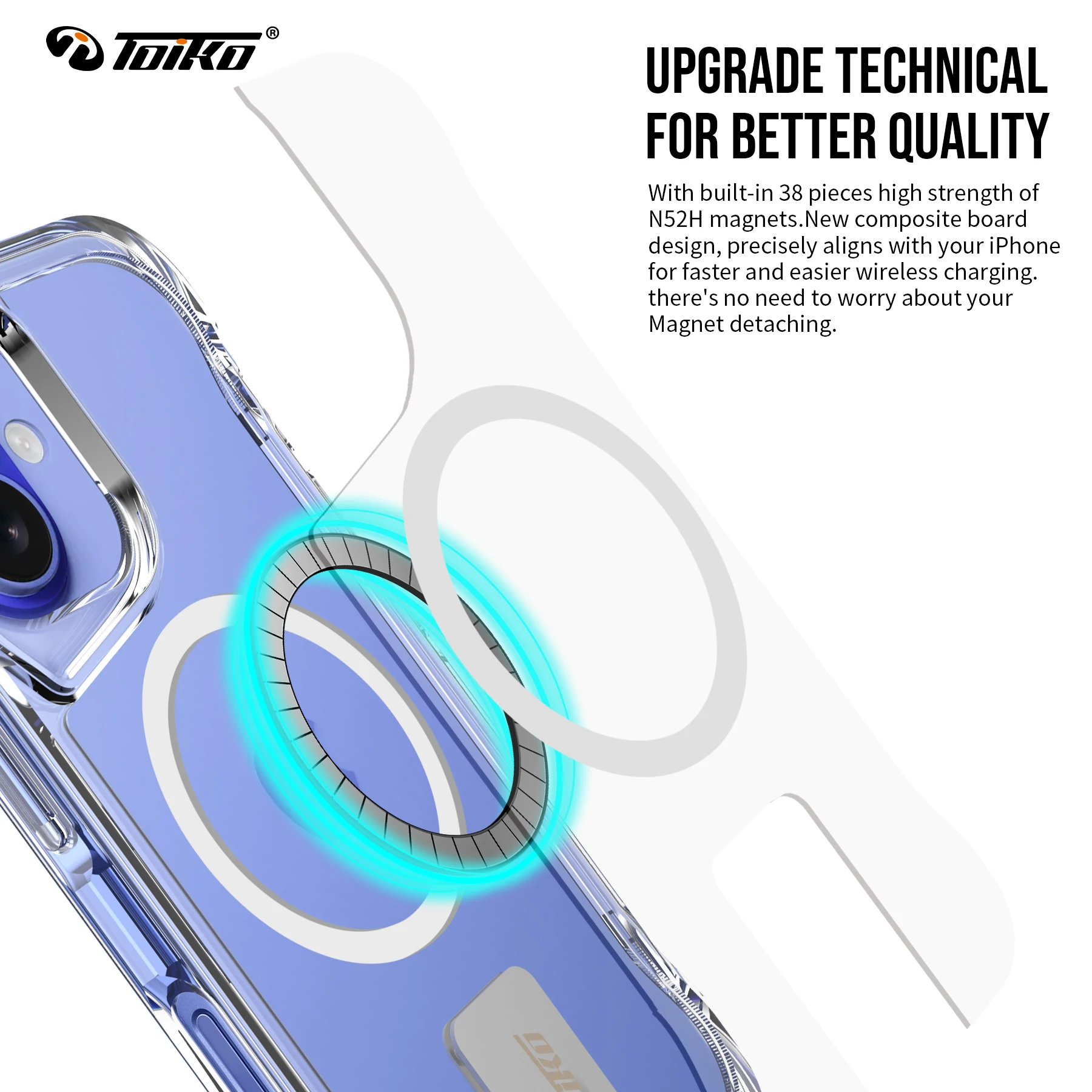 TOIKO Titan Прозрачный ударопрочный чехол с подставкой Magsafe для iPhone 16 Pro Max Plus