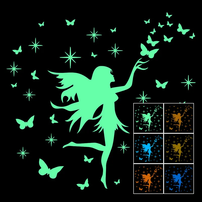 Светящиеся наклейки со сказочными звездами и бабочкой, украшение для детской комнаты, настенные наклейки для детей, мальчиков, девочек, спальни, домашний декор «сделай сам»