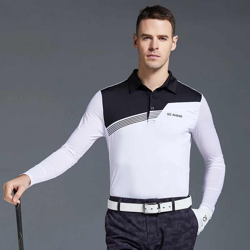 

Go Ahead Golf T-shirt Men's Sunscreen Ice Silk Long-sleeved Shirt Spring Summer Thin Golf Top Men's Lapel Polo Shirt Golfwear