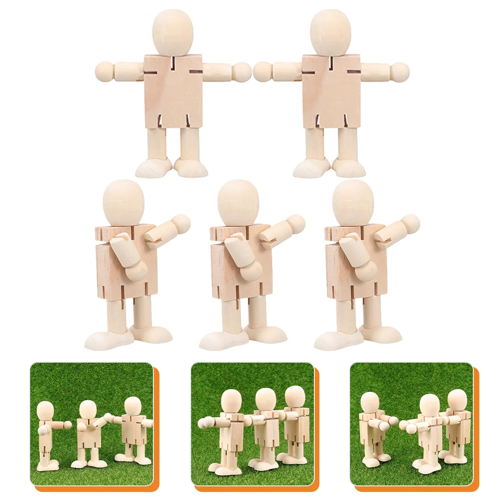 

5pcs Wooden Robots Unfinished Blank Robots Wooden Craft for Children Playing Painting