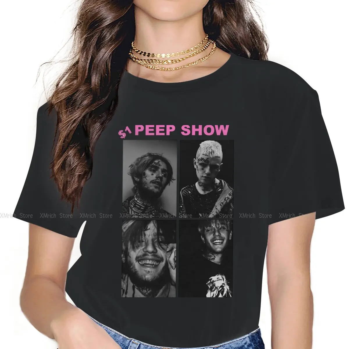 

$1 Peep Show Classic Feminine Shirts Lil Peep Hellboy Oversized T-shirt Goth Vintage Female Blusas