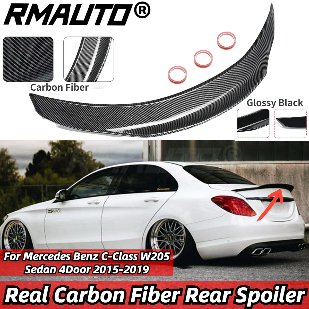 

W205 Spoiler Real Carbon Fiber PSM Style Car Rear Trunk Spoiler Wing Body Kit For Mercedes Benz C-Class W205 4Door 2015-2019
