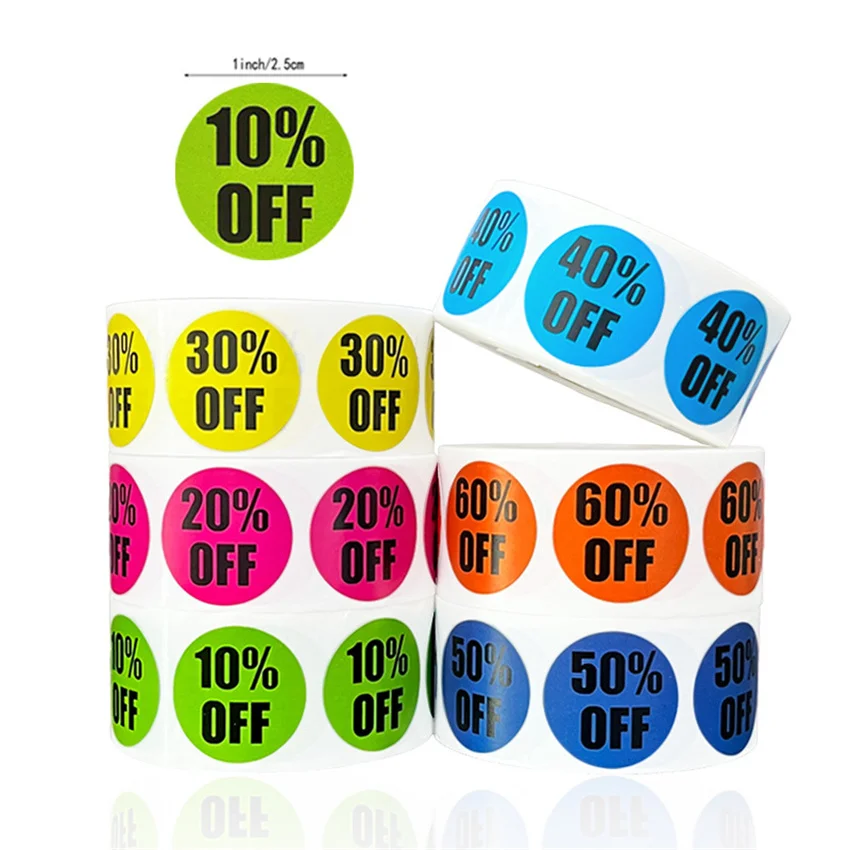 

500pcs 10 to 60 Percent Off Clearance Discount Price Marker Tag Sticker Label for Retail Store Promotion Sale Shopping Mall
