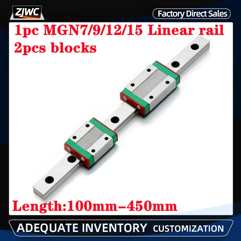 

1pc linear guide MGN12 MGN15 MGN7 MGN9 100 150 200 250 300 400 450mm miniature linear rail+2pcs MGN7C MGN9C MGN12H carriage CNC