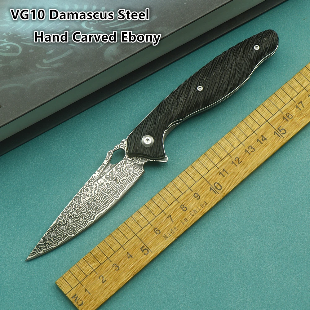 

VG10 Damascus steel folding knife EDC field high hardness sharp tactical self-defense pocket knife portable hunting tool