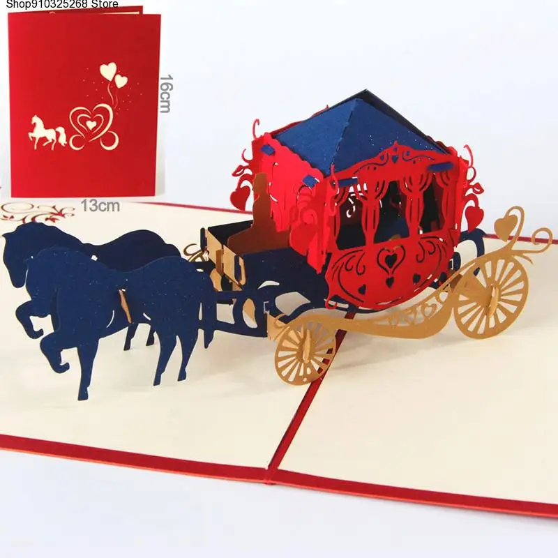 

3D Pop Up Paper Laser Cut Greeting Cards Creative Handmade Kirigami Wedding lnvitations Love Carriage Postcards Wishes Gifts