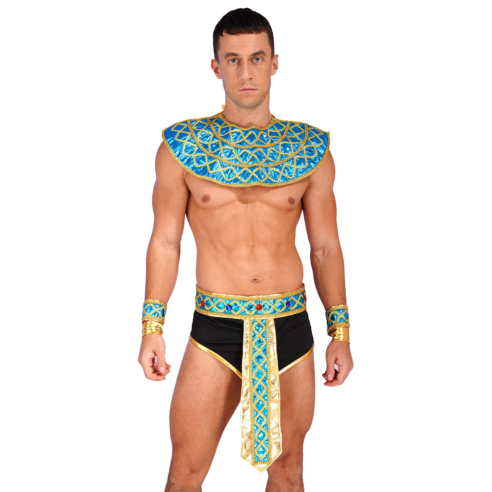 

Mens Roman Gladiator Costume Halloween Cosplay Armor Soldier Role Play Medieval Knight Warrior Miniskirts with Faux Collar Belt