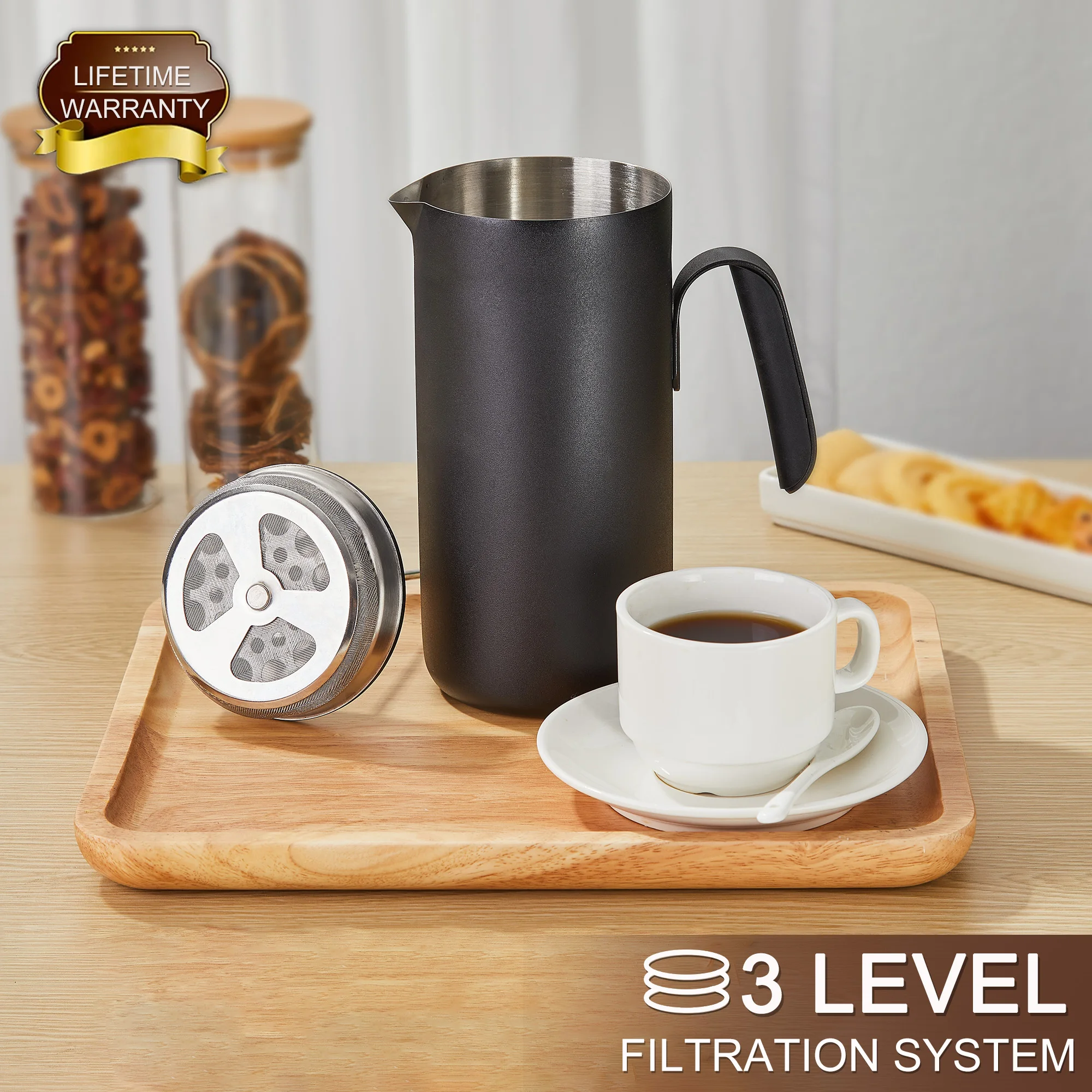 Coffee Maker Keep Warm 12 Hours- Heat Resistant Glass With 3 Level Filtration System  Stainless Steel Housi