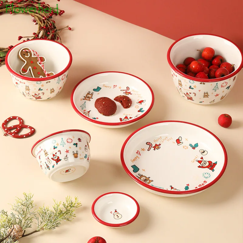 

Porcelain Dinnerware Set Bowl Plate Single Christmas Gecorations Gift Theme Ceramic Plates Bowls Dishes Dinner Service Tableware