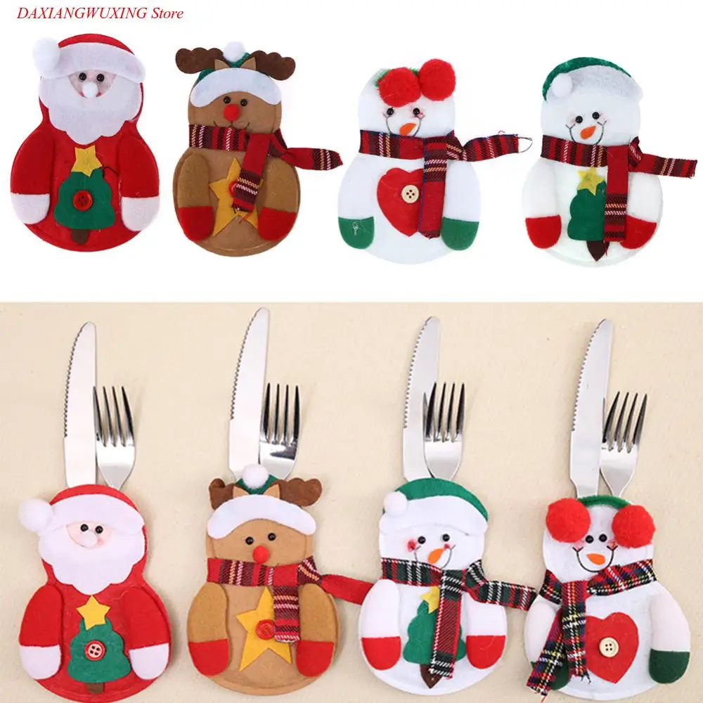

1 PC Santa Claus Snowman Elk Style Utensil Knives Forks Holder Cutlery Bag Pouch Christmas New Year Decor Tableware Supplies