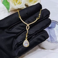 luxury temperament womens jewelry white zircon water drop pendant necklaces for women golden necklace party birthday gifts