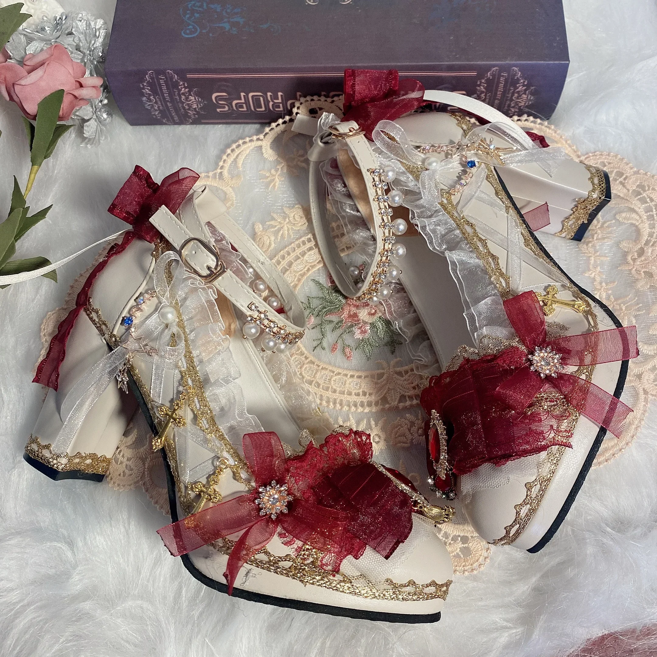 Лолита свадебные модельные туфли ручной работы с цветочным узором чаепитие