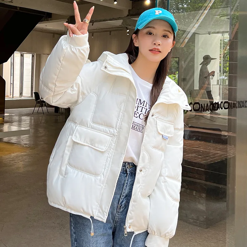 Winter Jacket Women Parkas Pocket Loose Thicken Warm Hooded Coat Jackets Female Korean Bread Parka Down Cotton Coats