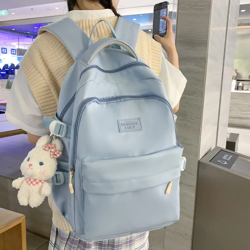

Girl Fashion Women Backpack Solid Color College Student School Bag Laptop Trendy Travel Lady Simple New Female