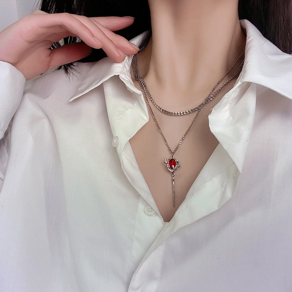 Цирконовое ожерелье Y2K с кулоном в виде розы