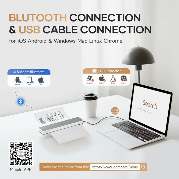 Портативный термопринтер GlowMart A4 Bluetooth разрешение 203 точек на дюйм мини-мобильная