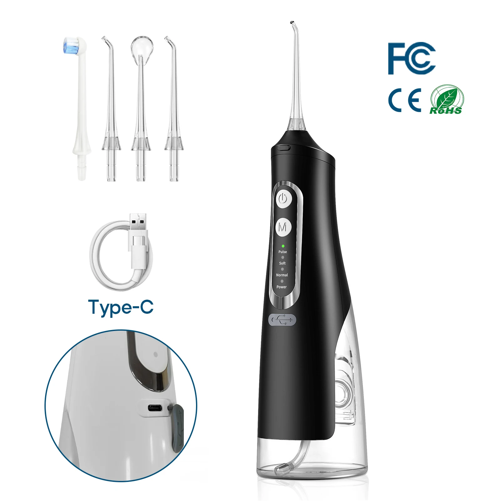 

Portable Oral Irrigator 310ML USB Rechargeable Teeth Flusher Dental Water Pick Flosser Water Jet 4 Nozzles Tooth Cleaner