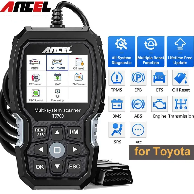 Диагностический сканер Ancel TD700 OBD2, устройство для сброса масла, TPMS DPF, 10 инструментов для сброса, бессрочный Бесплатный обновленный