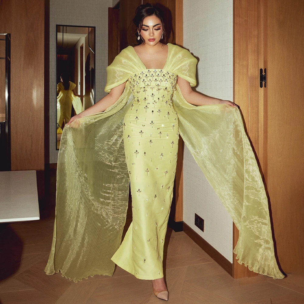 Женское вечернее платье с разрезом сзади элегантное желтое платье-футляр