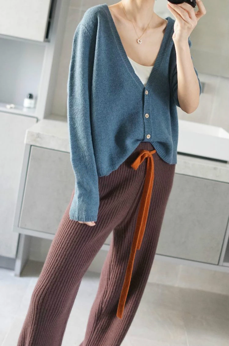 

Women's loose cardigan fashion foreign style versatile coat worsted cashmere V-neck knitted sweater