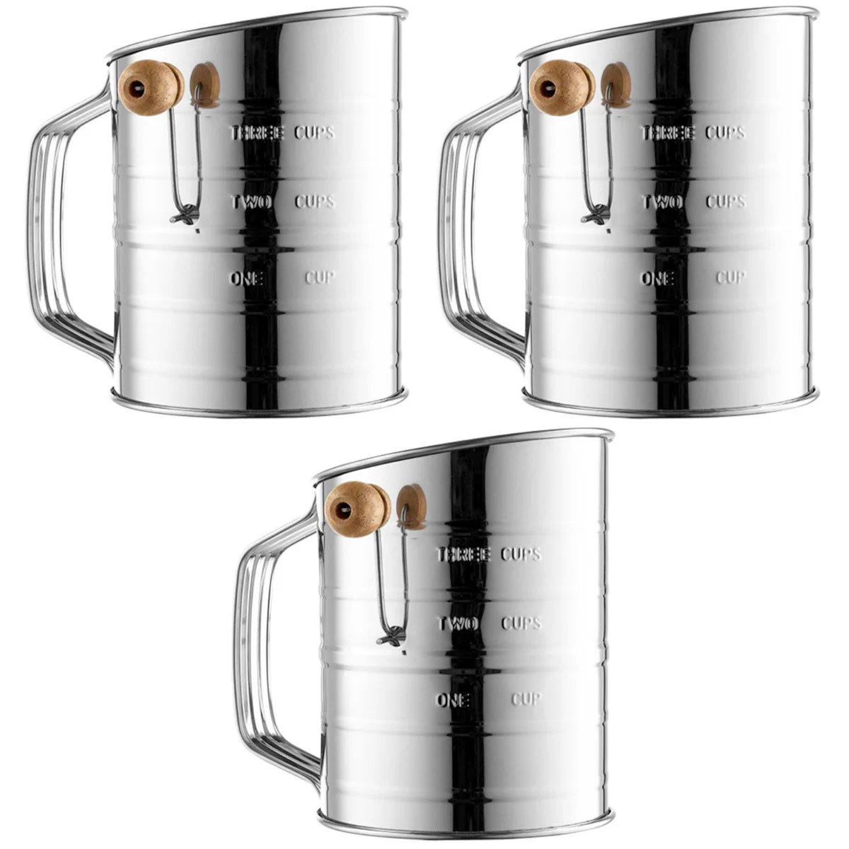 

Sifter Flour Baking Powder Sieve Strainer Sugar Mesh Shaker Cup Cocoa Sifters Crank Finesmall Sifting Container Stainless Steel