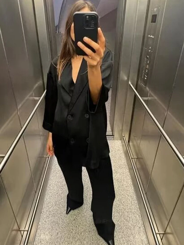 Женский однотонный костюм со складками свободный пиджак с длинным рукавом