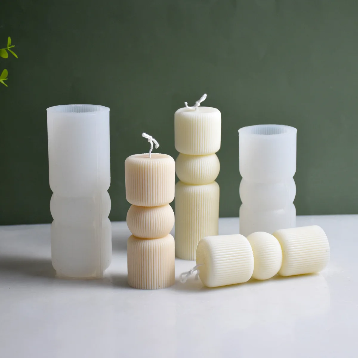 

Cylinder Striped Candle Mold DIY Handmade Aromatherapy Fragrance Plaster Candle Wax Silicone Mould Ball in Column Molds